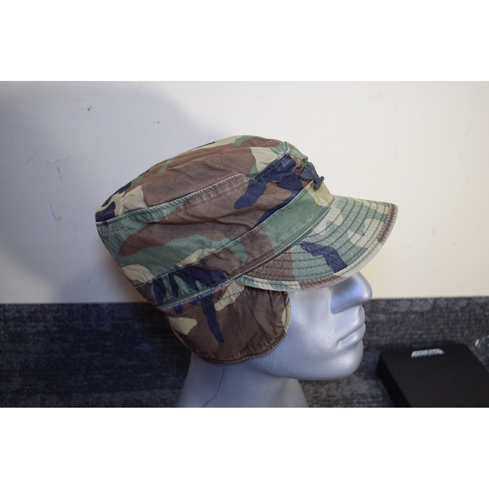 REAL US Army Military Woodland Camo Sun Ear Flap Patrol Hat Cap Colonel 7 5/8